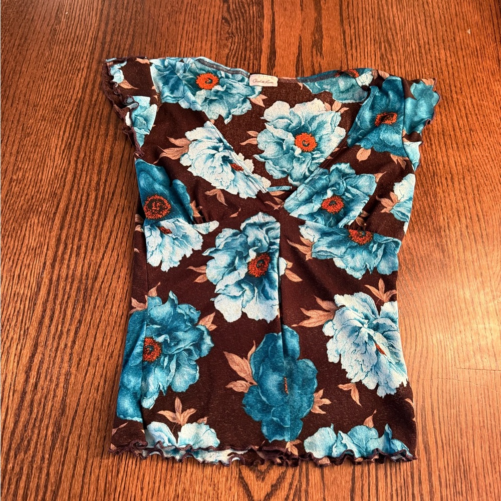 Charlotte Russe Floral Brown and Blue Blouse